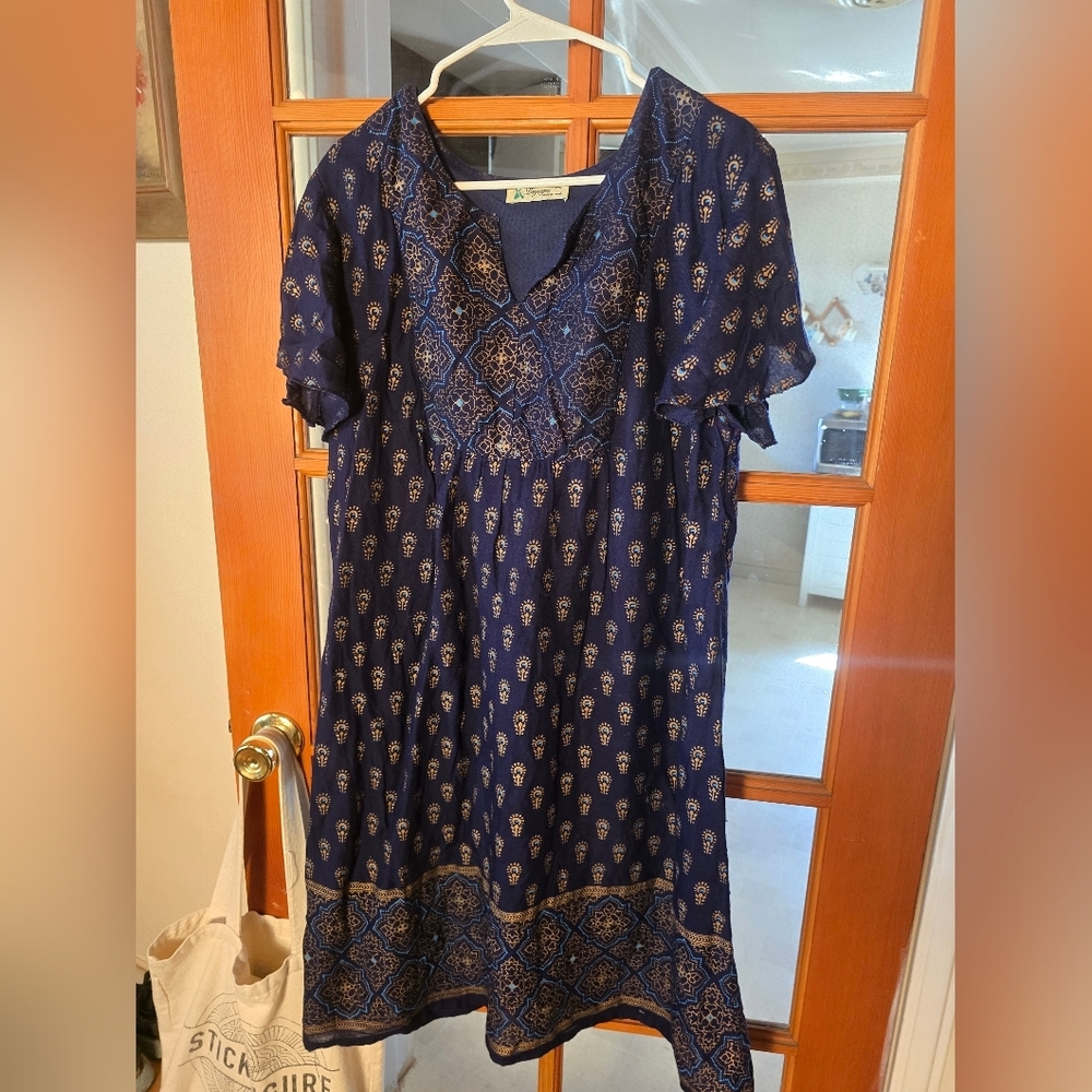 Lapogee Elegant Blue Patterned Dress XL